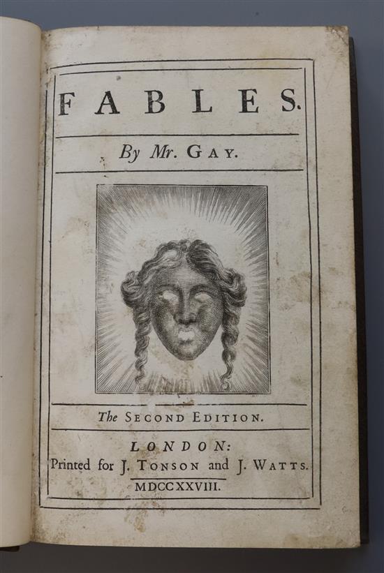 Gay, John - Fables, 2 vols, 2nd edition, 8vo, 19th century calf, Vol 1 with engraved title vignette and 51 text